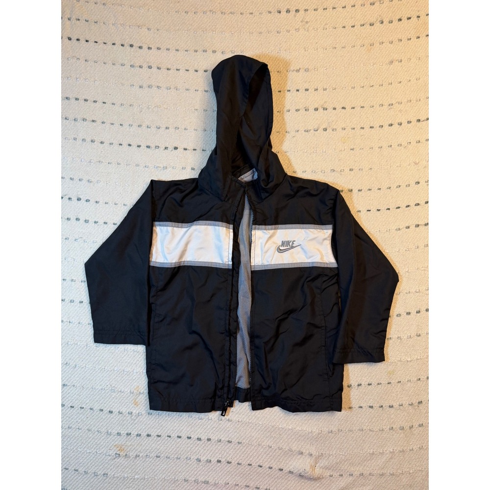 Nike Boys Windbreaker Jacket Black White Hooded Mesh Lined Size 48M